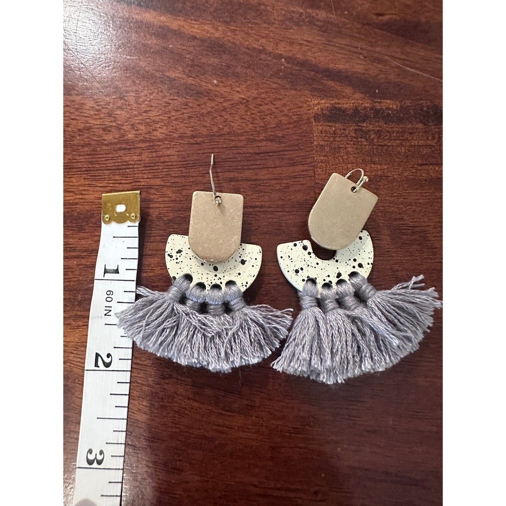 Tassel Dangle Earrings Gray Beige Statement Bohemian Fashion Jewelry